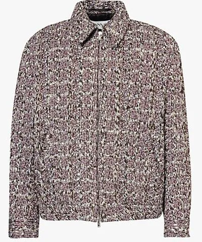 Lanvin Mens Burgundy/Blue Pointed collar welt-pocket tweed jacket