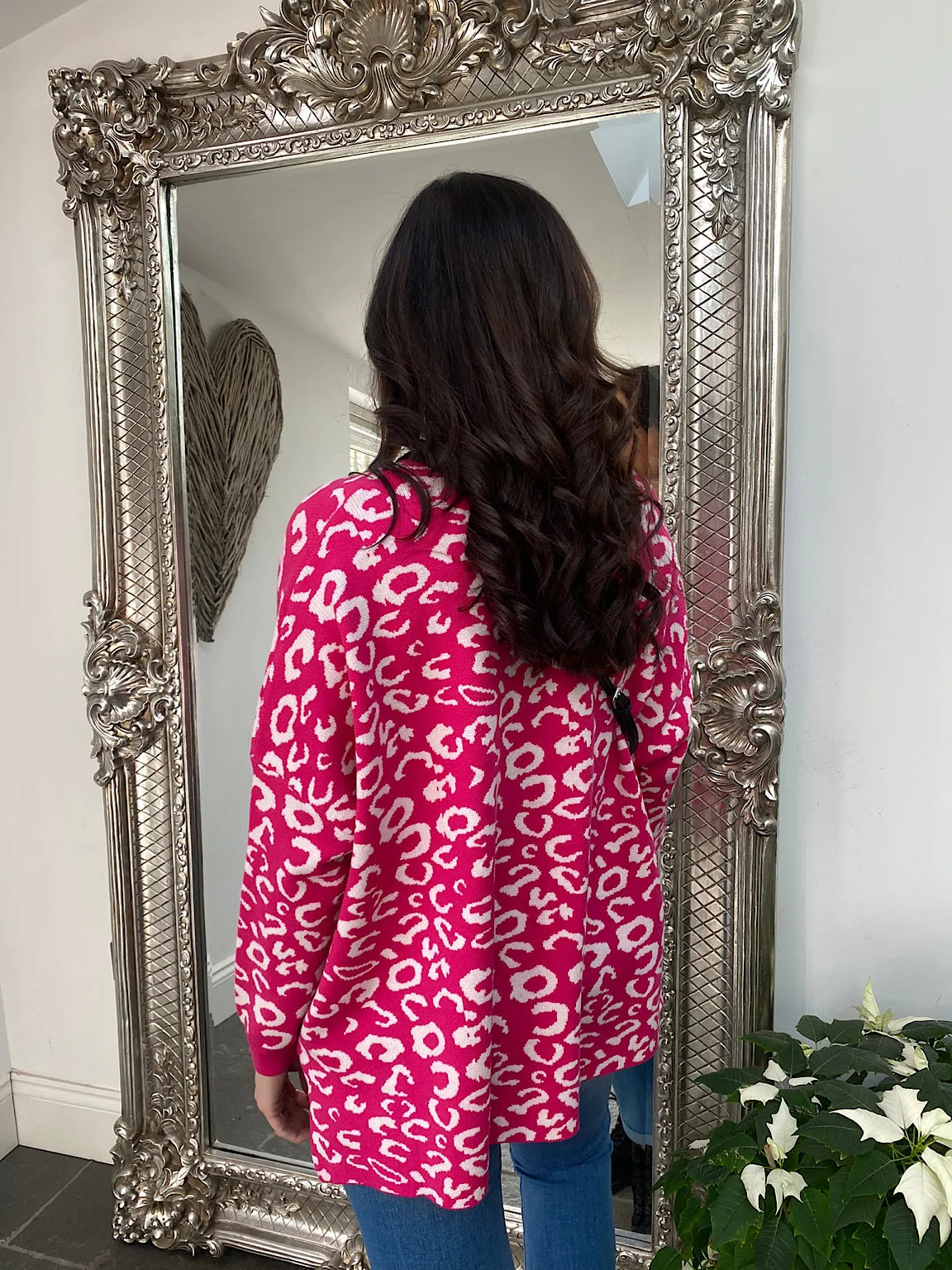 Leopard V Neck Jumper Rosa