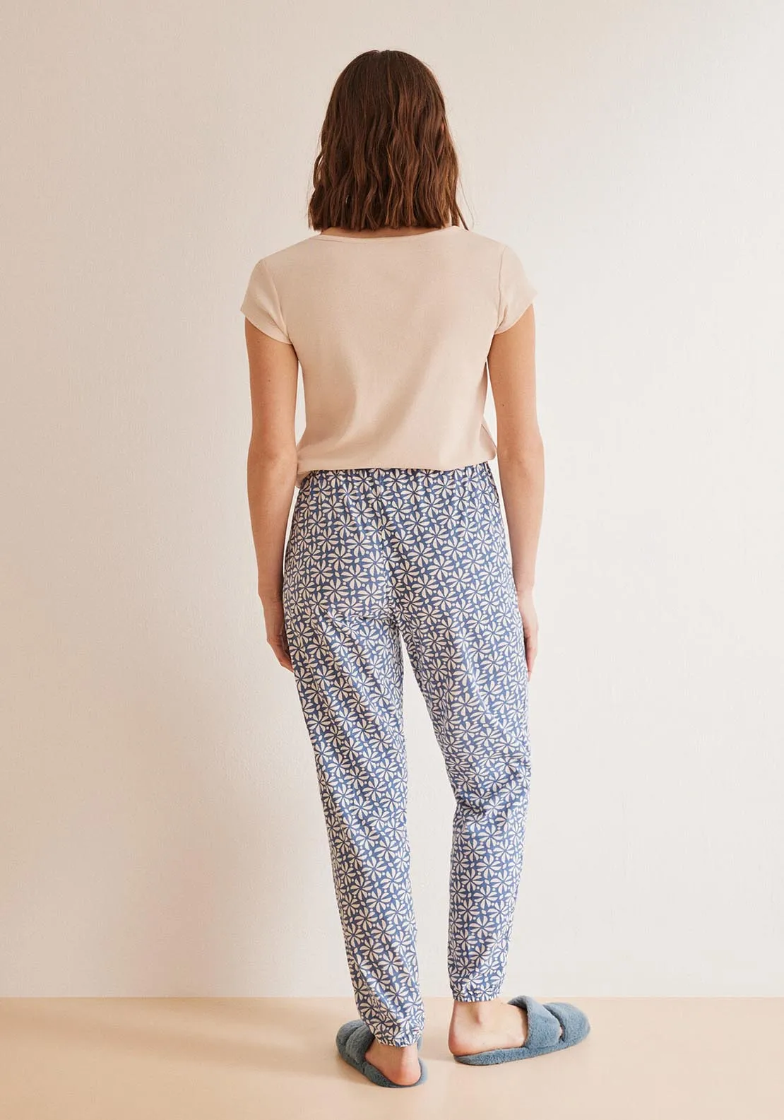 Long printed 100% cotton pyjama bottoms - Blue