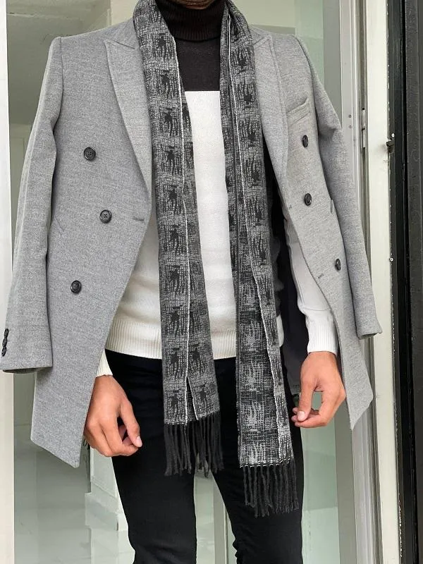 Mantonis Gray Slim Fit Double Breasted Wool Long Coat