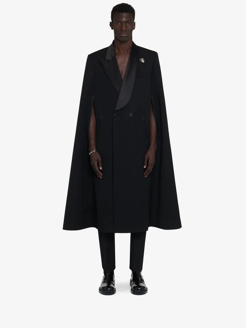 Men's Tailored Cape Coat in Black