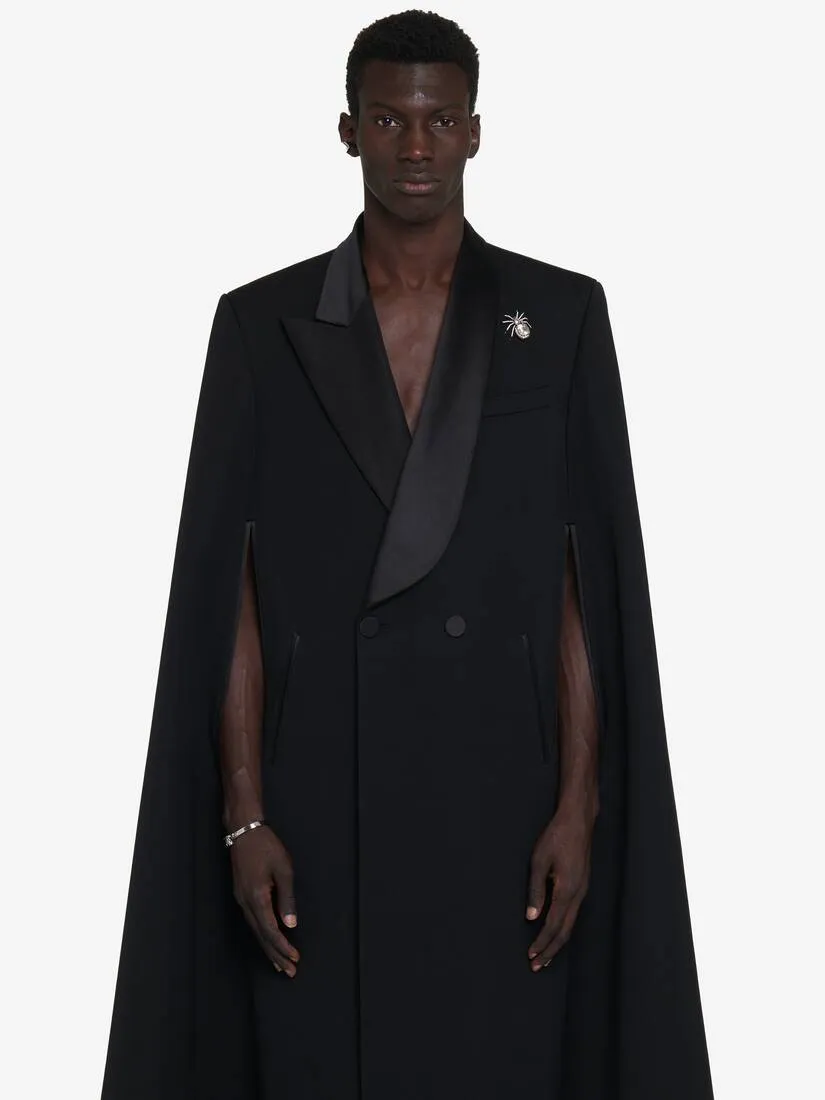 Men's Tailored Cape Coat in Black