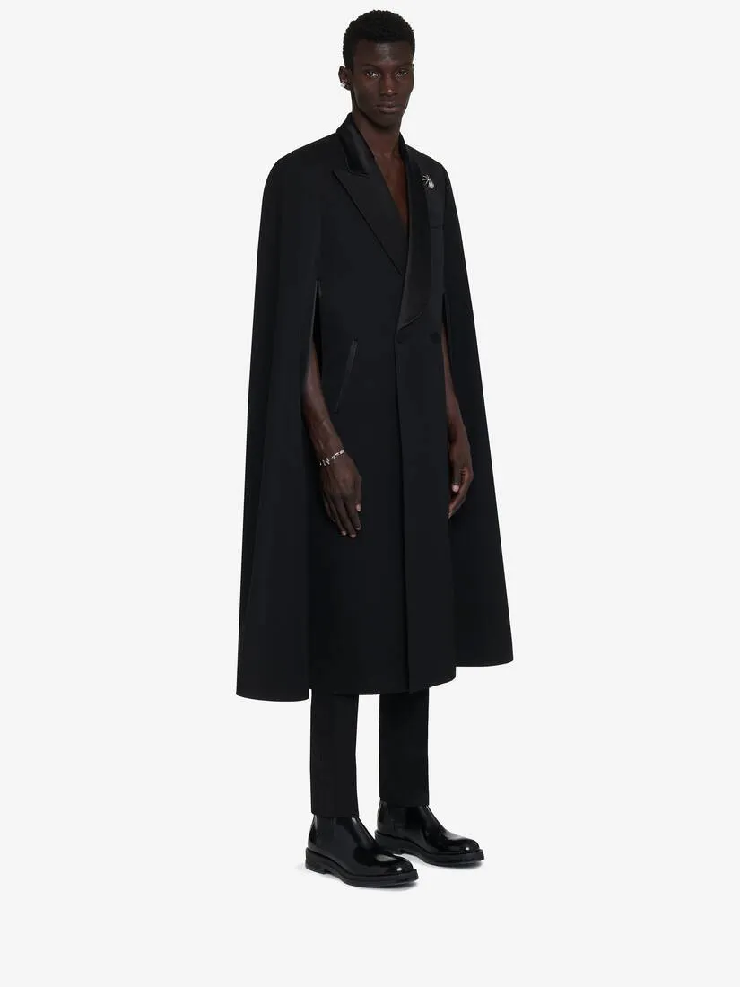 Men's Tailored Cape Coat in Black