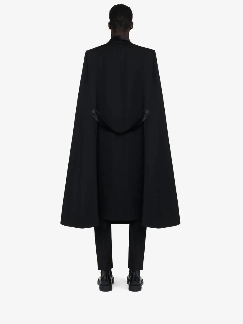 Men's Tailored Cape Coat in Black