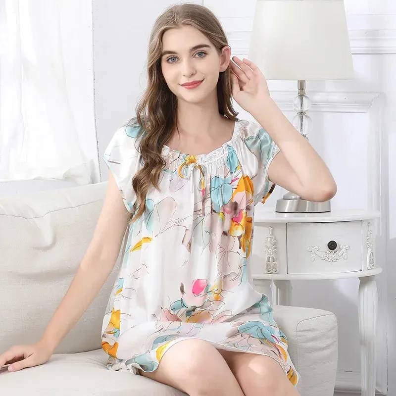 Natural Mulberry Silk Satin Princess Dress Short Sleeve