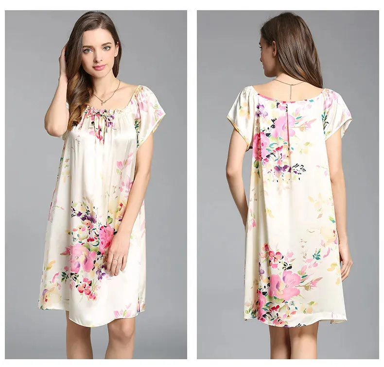 Natural Mulberry Silk Satin Princess Dress Short Sleeve