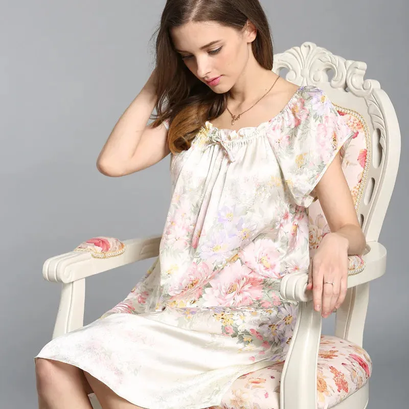 Natural Mulberry Silk Satin Princess Dress Short Sleeve