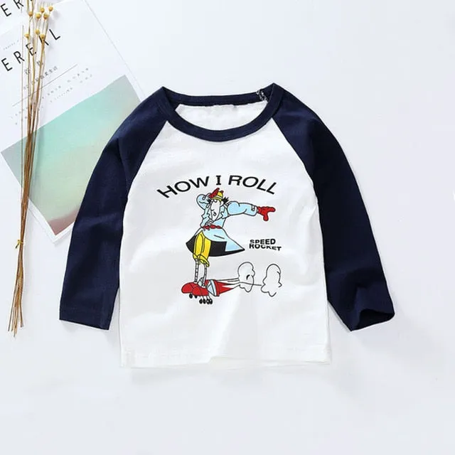 New Spring Boys Girls T Shirts Children Tees Boy Girl Long Sleeve Shirts Cotton Kids Tops Baby Clothing 12M-8Y Casual