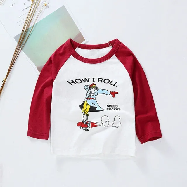 New Spring Boys Girls T Shirts Children Tees Boy Girl Long Sleeve Shirts Cotton Kids Tops Baby Clothing 12M-8Y Casual