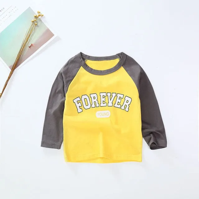 New Spring Boys Girls T Shirts Children Tees Boy Girl Long Sleeve Shirts Cotton Kids Tops Baby Clothing 12M-8Y Casual