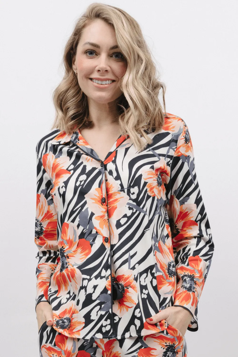 Nicole Animal Floral Print Long Sleeve Pyjama Top