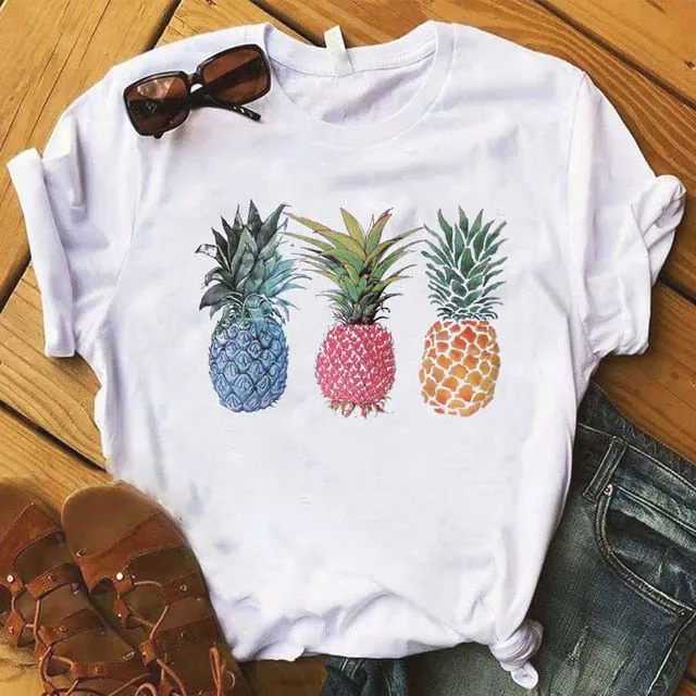 Pineapple fruits Clothing T-shirt Fashion Female Tee Top Graphic T Shirt Women Kawaii Camisas Mujer Clothes 2019