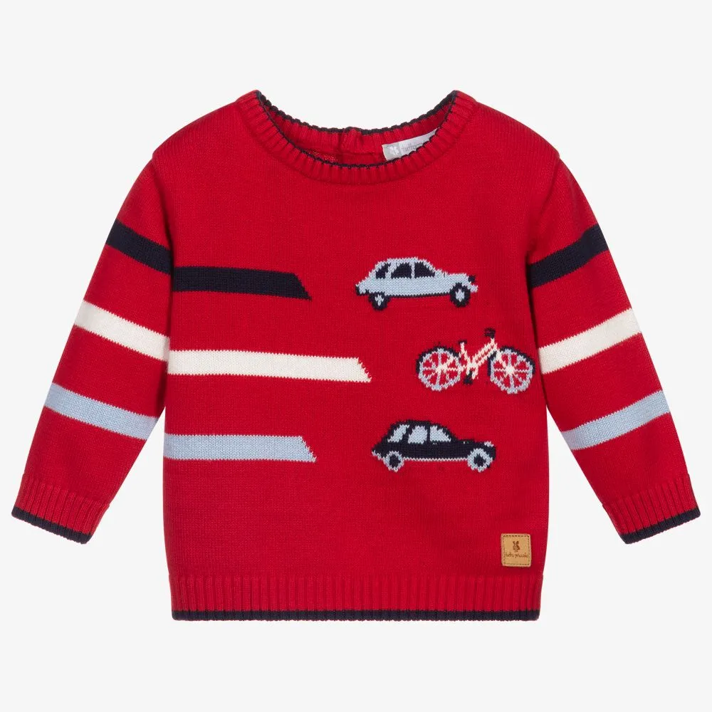 Red Knitted Cars Sweater