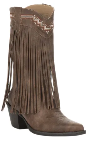 Roper Women's Brown with Fringe and Embroidery Snip Toe Cowboy Boots