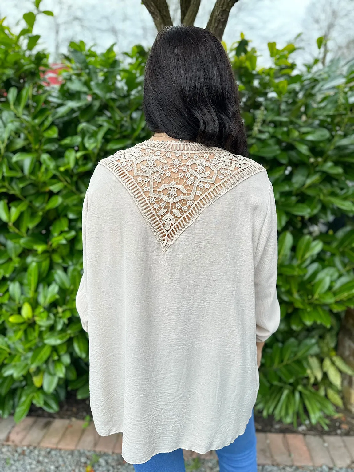 Stone Crochet Back Detail Crepe Top Holly