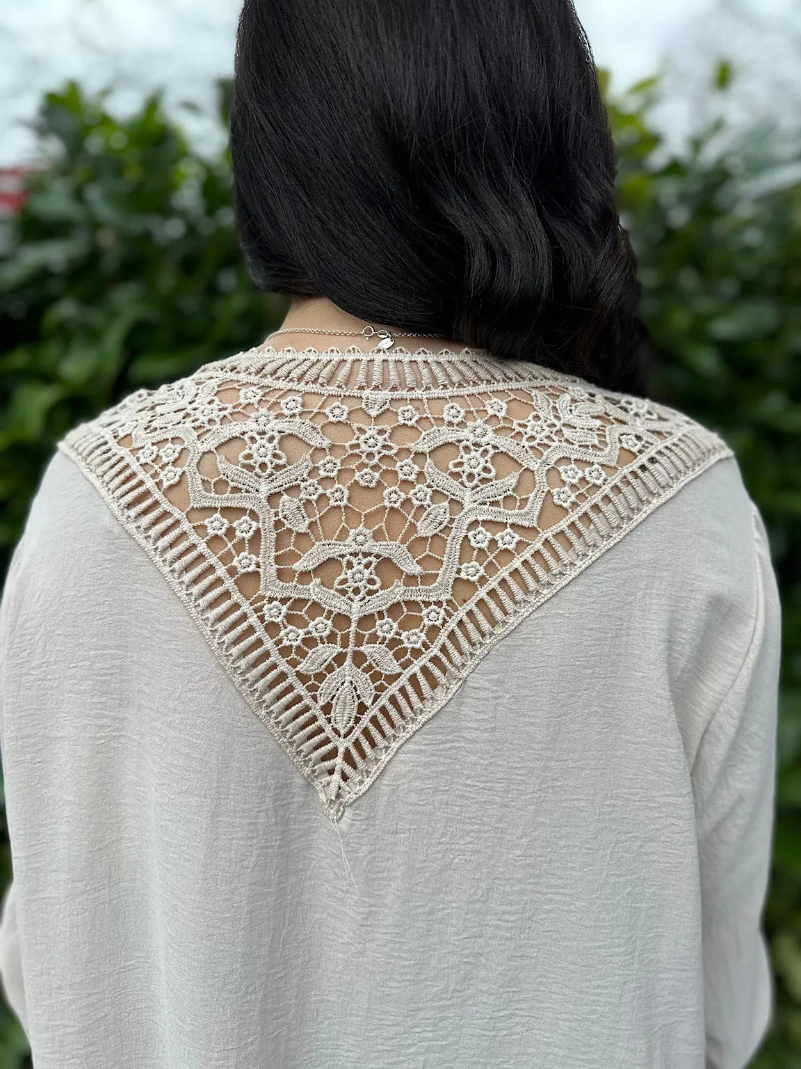 Stone Crochet Back Detail Crepe Top Holly