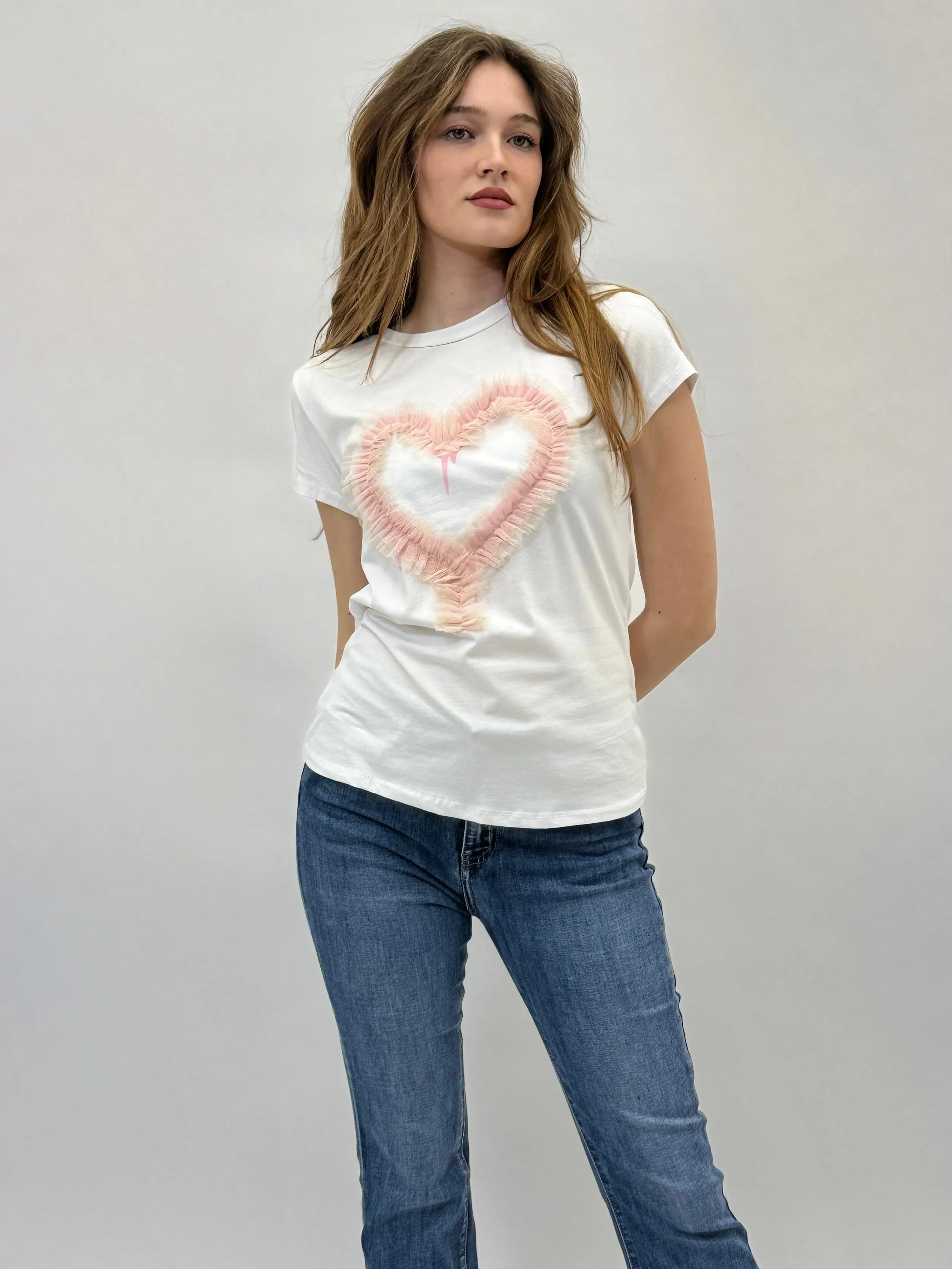 T-shirt con cuore in tulle