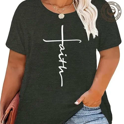 T-shirt Short Sleeve Plus Size Tops Printing Simple Style Letter Number