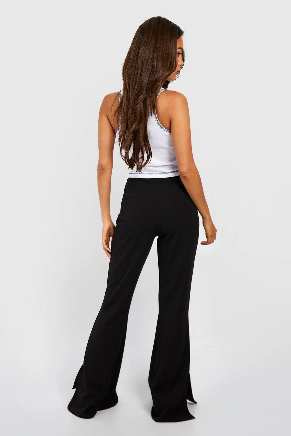 Trousers | High Waisted Split Hem Flared Trousers | boohoo