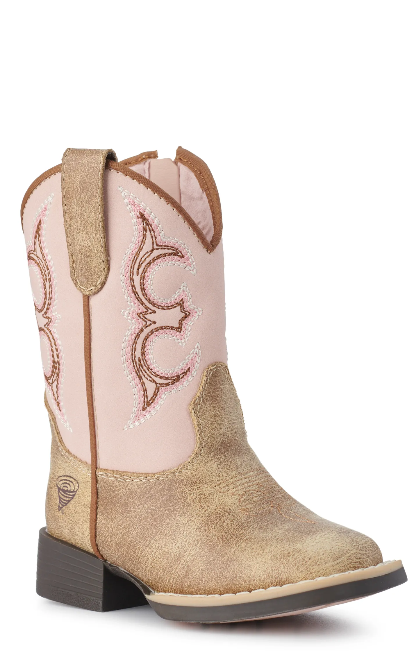 Twister Toddler Girls Posy Light Pink and Tan Wide Square Toe Cowboy Boots