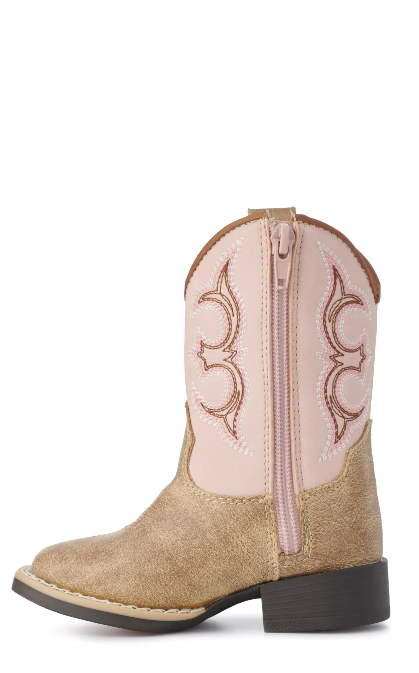 Twister Toddler Girls Posy Light Pink and Tan Wide Square Toe Cowboy Boots