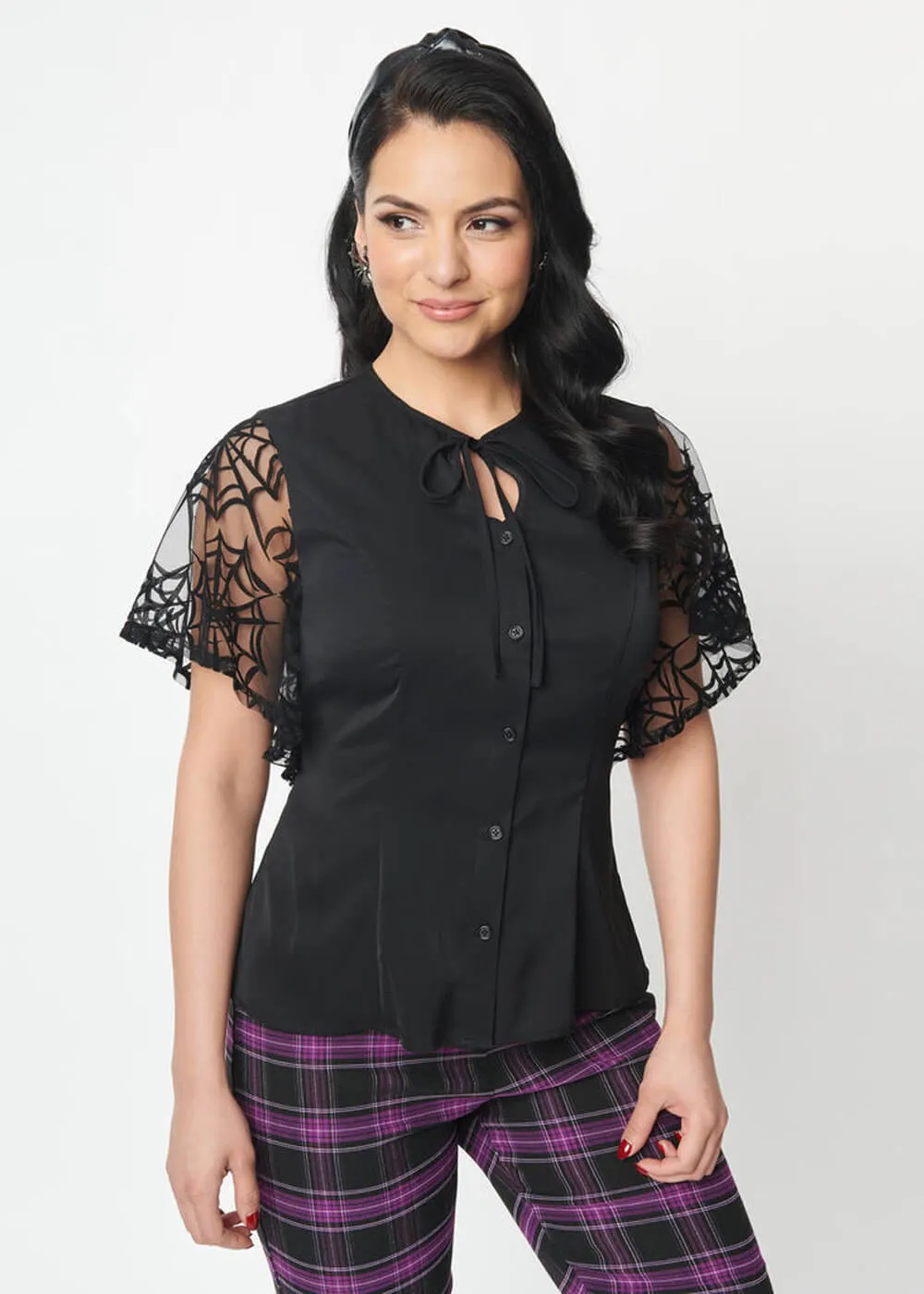 Unique Vintage Cecilia Spiderweb 40's Blouse Black