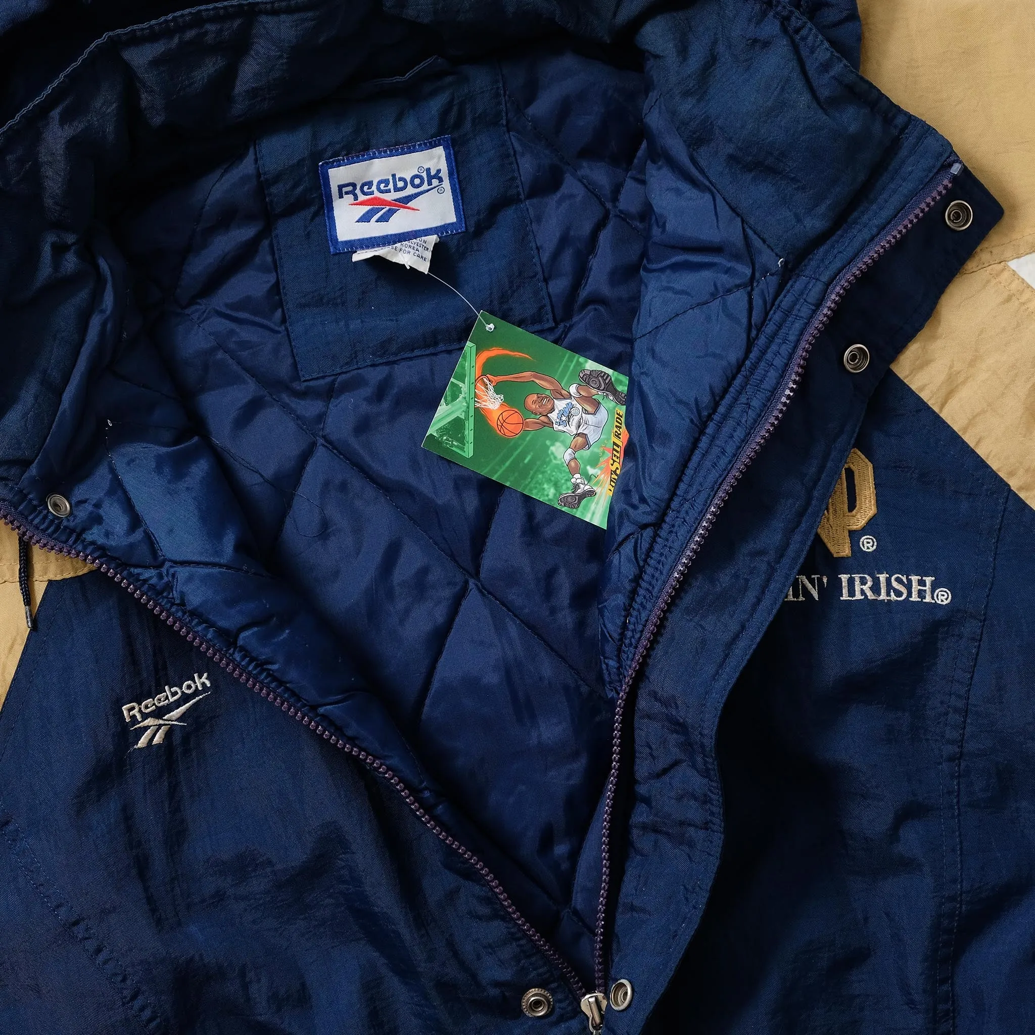 Vintage Reebok Notre Dame Padded Jacket XLarge