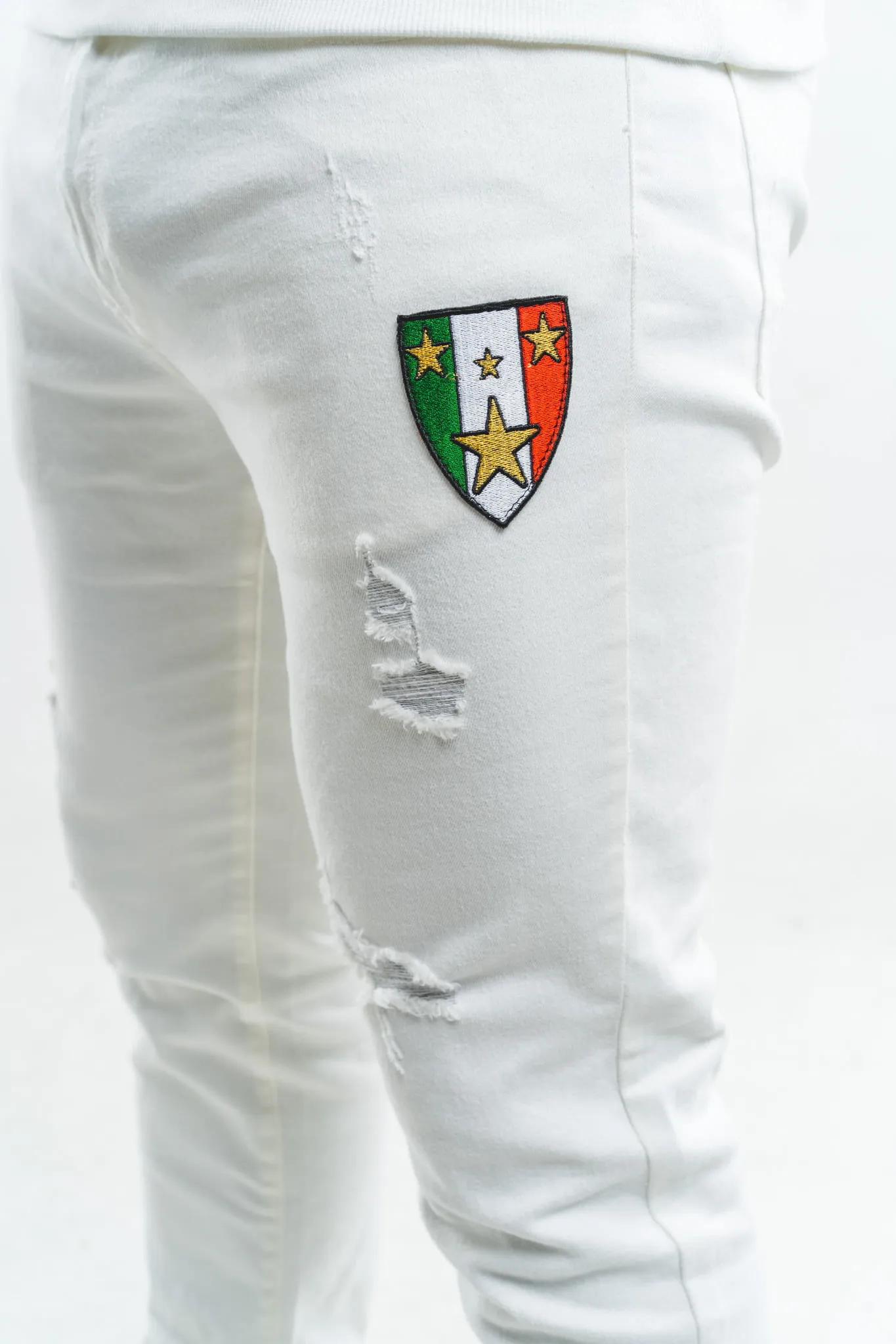 White Slim-fit Jeans with 3 logos