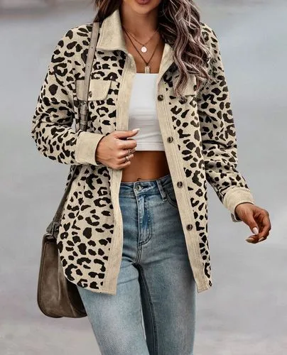 Women's Casual Leopard Printing Single Breasted Coat Jacket