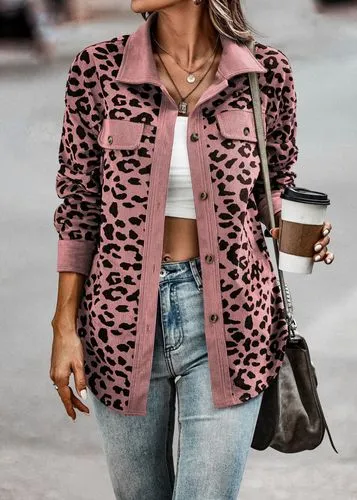 Women's Casual Leopard Printing Single Breasted Coat Jacket