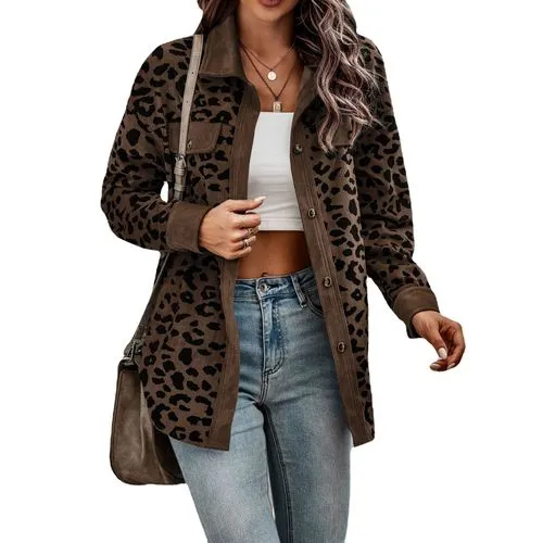 Women's Casual Leopard Printing Single Breasted Coat Jacket