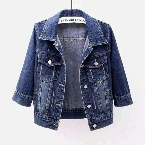 Women's Casual Streetwear Gradient Color Single Breasted Coat Denim Jacket