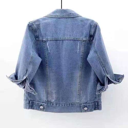 Women's Casual Streetwear Gradient Color Single Breasted Coat Denim Jacket