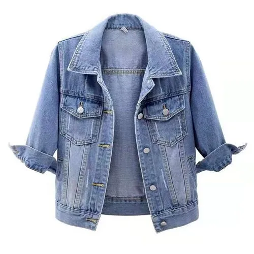 Women's Casual Streetwear Gradient Color Single Breasted Coat Denim Jacket