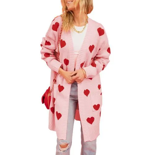 Women's Coat Long Sleeve Sweaters & Cardigans Heart Streetwear Heart Shape