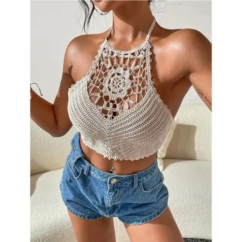 Women's Halter Crisscross Tank Tank Tops Vacation Solid Color