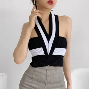 Women's Knitwear Sleeveless Tank Tops Contrast Binding Streetwear Stripe