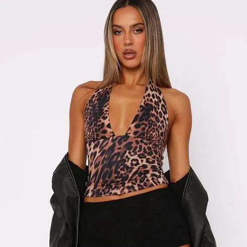 Women's Vest Tank Tops Backless Sexy Streetwear Leopard