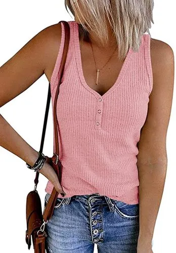 Women's Vest Tank Tops Double Button Vacation Solid Color