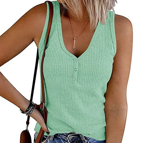 Women's Vest Tank Tops Double Button Vacation Solid Color