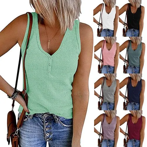 Women's Vest Tank Tops Double Button Vacation Solid Color