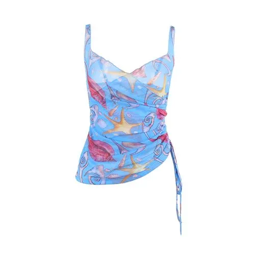 Women's Wrap Crop Top Tank Tops Contrast Binding Sexy Starfish Ocean Conch