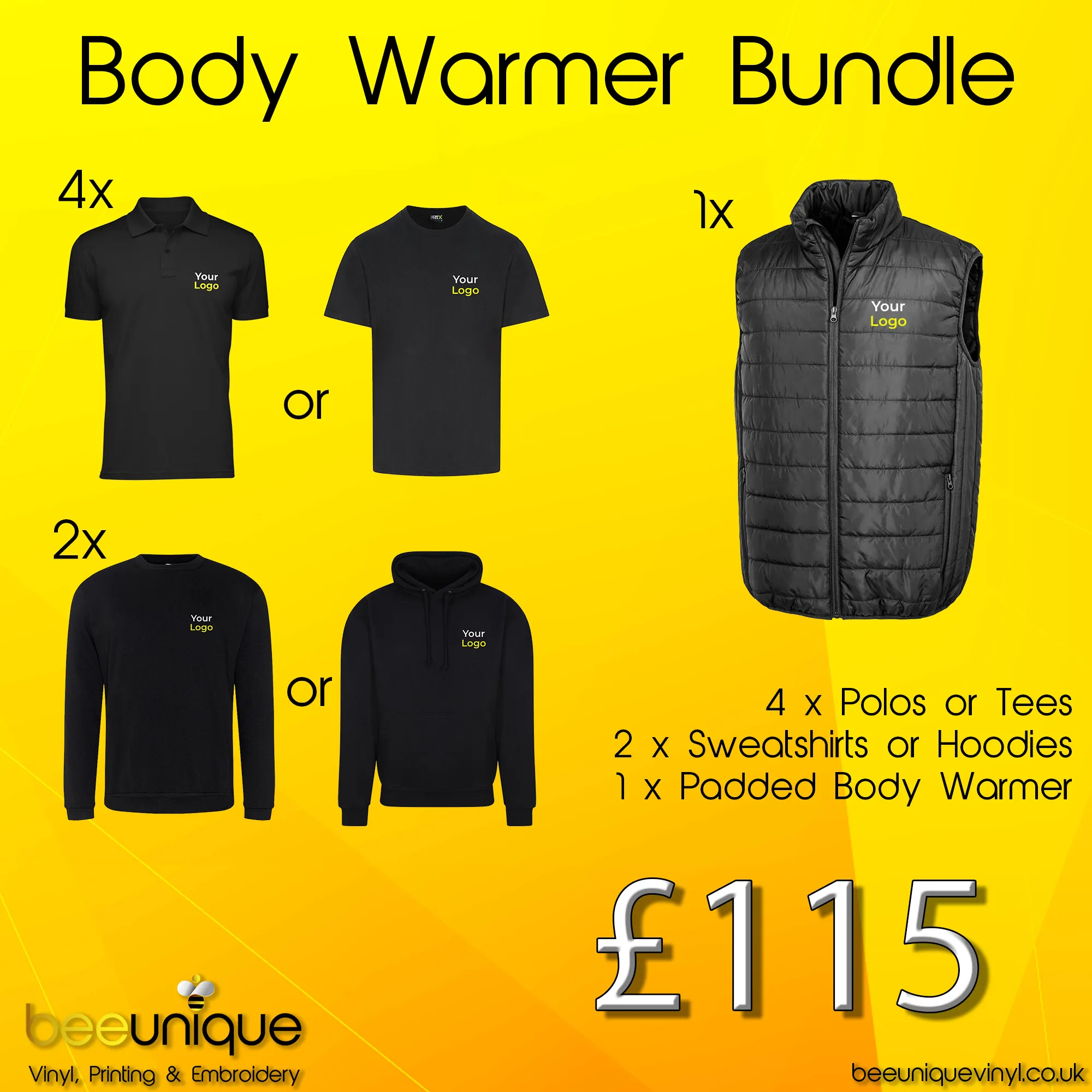 Workwear Bundle 39 | Bee Unique | Polos, Hoodies & Softshell