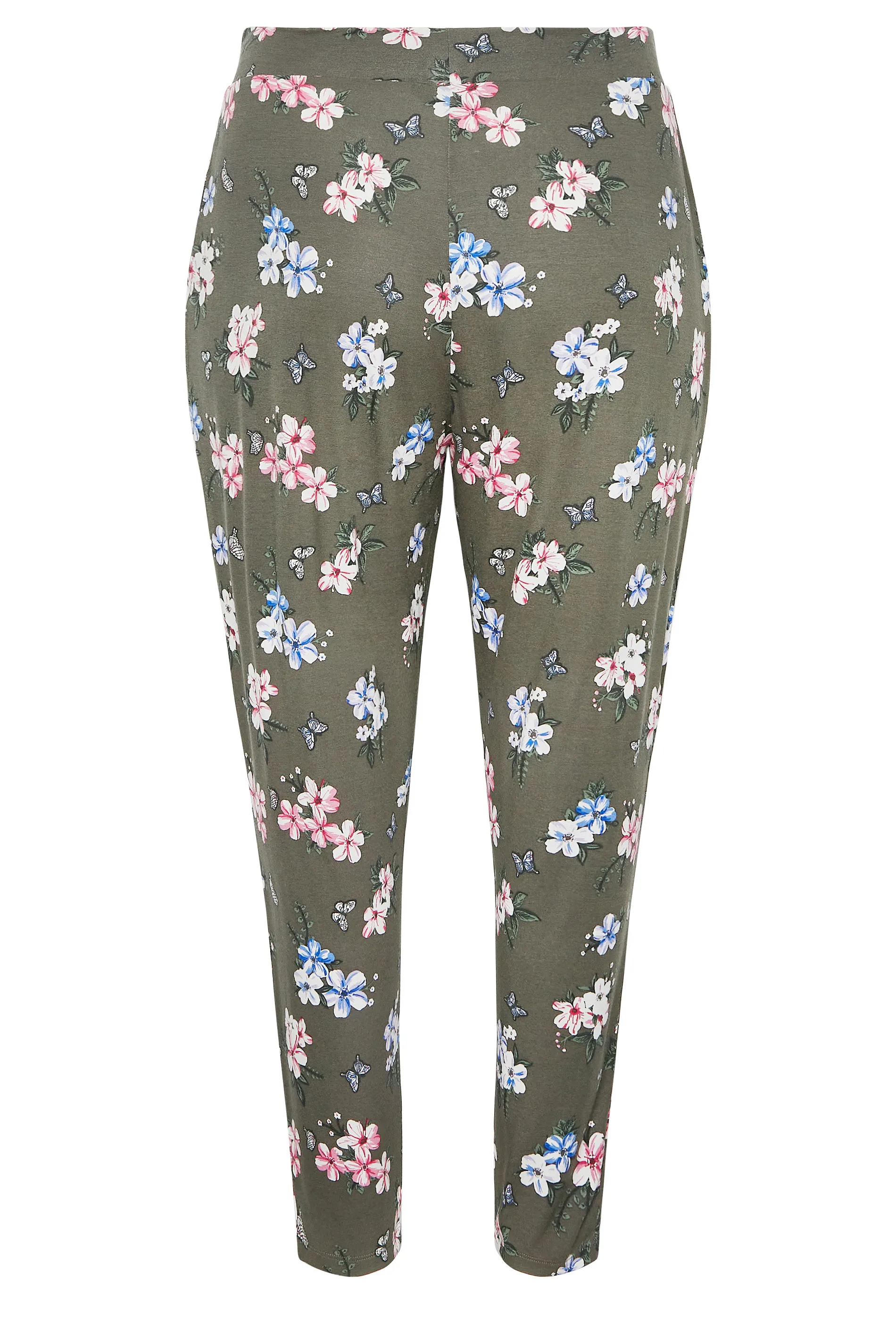 YOURS Curve Khaki Green Butterfly Print Harem Trousers